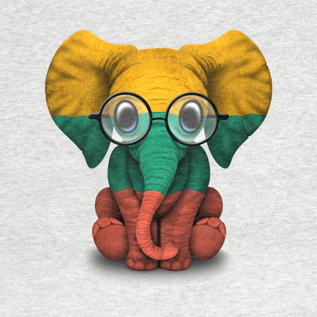 Baby Elephant with Glasses and Lithuanian Flag by jeffbartels